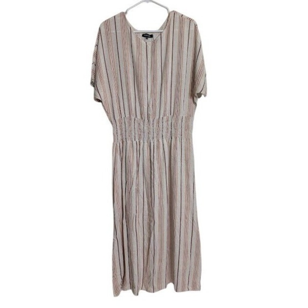 Roolee Womens‎ Size XXL Stripe Smocked Waist Midi Dress Boho Neutral Tan Lined